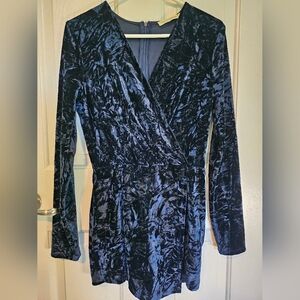 American Threads Long Sleeve Blue Crushed Velvet Romper w/ Wrap Women's Size S